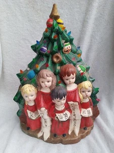 Vtg Mid Century 16" Lighted Ceramic Christmas Tree Featuring Carolers - Picture 1 of 9