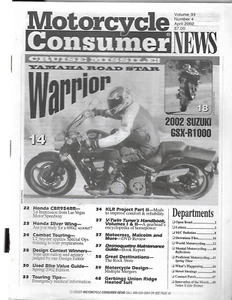 Motorcycle Consumer News Magazine April 2002- Yamaha Road Star Warrior - Picture 1 of 1