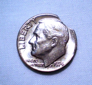 Mint Error 1974 10c Roosevelt Dime-Dbl. Clips-Curve Clip & Sm. Rim Clip BU(500n) - Picture 1 of 3