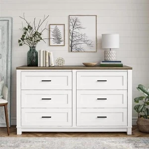 Farmhouse 6 Drawer Wide Dresser Clothes Storage Chest Of Drawers Furniture - Picture 1 of 24