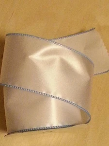 DARICE WHITE RIBBON WITH BLUE WIRED EDGE - 2.5" X 10 YARDS - BABY SHOWER - BOY - Picture 1 of 1