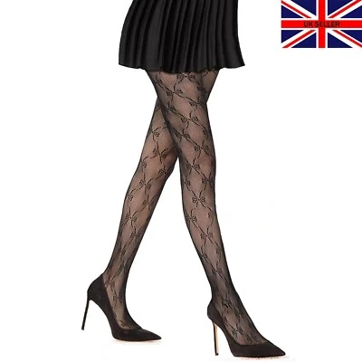 SIMPLY JOSHIMO New Womens Black Lace Bow Print Fishnet Tights Ladies Pattern Net UK 6-16