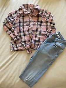 Girls Outfit - Size 10 - Jeans & Long Sleeve Shirt - Picture 1 of 4