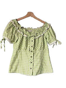 Trachtenbluse Kurzarm grün kariert - Bild 1 von 2