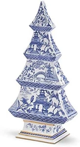 Inc. White & Blue Ceramic Christmas Tree, 12" Vintage Tabletop Holiday Figurine, - Picture 1 of 7