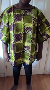 African Ankara Contton Print Round Cape Blouse Top Green - One Size UK 10-14 - Picture 1 of 6