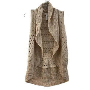 Max Studio Girls Open Front Knit Beige Cotton Blend Vest M - Preowned - Picture 1 of 5