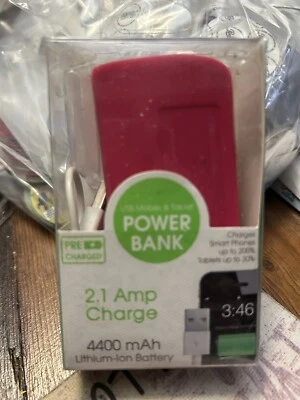 Pink Universal 4400 mAh Portable Power Bank- 2.1 Amp Charge New - Image 1 of 4