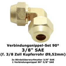 Set capezzoli di collegamento 90° 3/8 pollici incl. dadi per tubo di rame