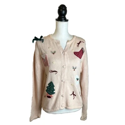 Cárdigan Coqueta Navidad De Colección Suéter Rosa 1995 Pequeño Susan Bristol 3D RARO Foto 1 de 4