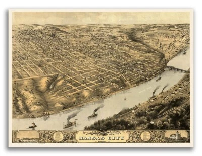 Mapa histórico panorámico de la ciudad de Kansas City MO 1869 - 18x24 Foto 1 de 4