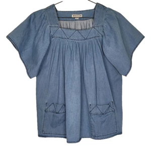 Whistles Smock Top Small Blue Denim Blouse Pockets Boho Festival Summer Preloved - Picture 1 of 13