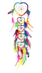 Fair Trade Beautiful Rainbow Heart Dreamcatcher Chain Handmade with Feathers - Picture 1 of 6