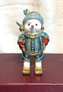 Skiing Snowman Blue Enameled Magnetic Trinket Box w/Austrian Crystals 3”H New! - Picture 1 of 6