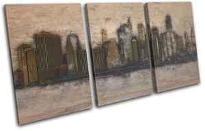 New York Skyline Skizze gealterte Stadt LEINWAND WANDBILD Bild Druck VA - Bild 1 von 1
