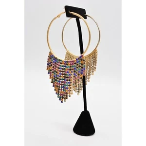 Statement Hoops Earrings Rhinestone Crystal Long Chain Multi-Color Fringe BinAG - Picture 1 of 12