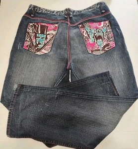 Y2K Artful Dodger Jeans Embroidered Baggy Denim Horror Skater Grunge Streetwear - Picture 1 of 7