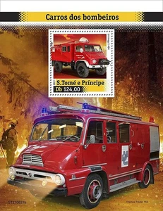 Hoja de estampillas de motores de bomberos UNIMOG S404 & THAMES TRADER T55 #400 (2021 Santo Tomé) - Imagen 1 de 1