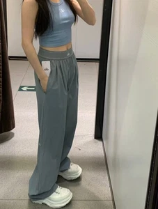 New AIo Yoga Women's Low-Rise Straight-Leg Gray Wide-Leg Pants - Picture 1 of 5