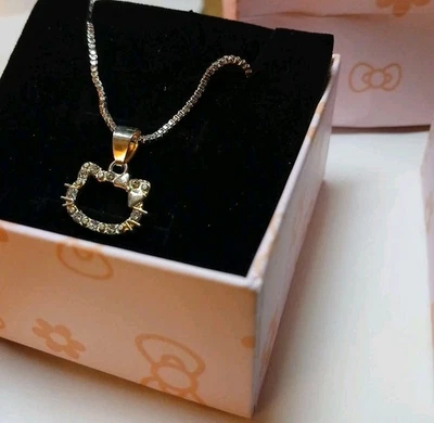 Hello Kiity Silver Plated 14"adjustable Necklace.  Elegant Clear Rinestones.... - Image 1 of 4