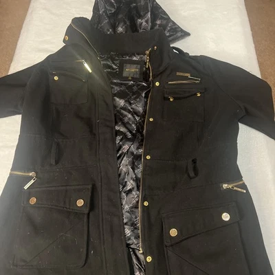 Rocawear Gold Button Black Wool Blend Peacoat Jacket( no belt) - Image 1 of 2