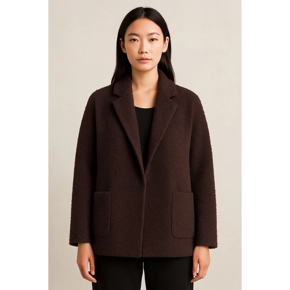 Chaqueta Blazer Eileen Fisher Bouclé Lana Frente Abierto Marrón Texturizado Para Mujer L Foto 1 de 4