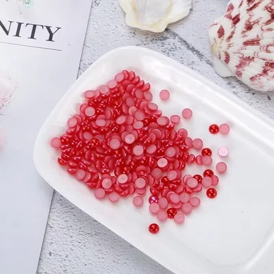 2000 Red  Acrylic Half Pearl Bead 4mm Flat Back Scrapbook Flatback Nail Art Tip - Image 1 of 4