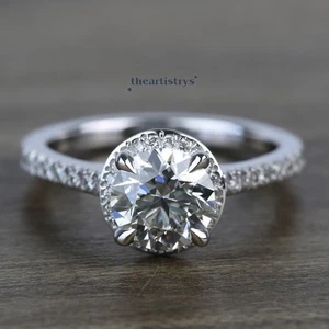 Moissanit Halo Verlobungsring massiv 14K Weißgold 2,60 ct rund Brillantschliff - Bild 1 von 7