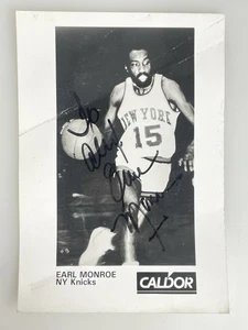 EARL MONROE - NEW YORK KNICKS foto firmata Alex 5x7 in bianco e nero 73' NBA Champs Caldor - Foto 1 di 4