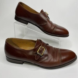 Santoni Scarpe Pelle Marrone Monk Strap Uomo 9 D Made In Italy - Foto 1 di 14