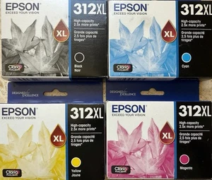 New Genuine Epson 312XL Black Noir, Cyan, Magenta & Yellow High Capacity Ink - Picture 1 of 3