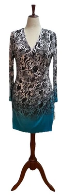 NWT Calvin Klein Sheath Dress Womens Size 12 Black Blue Long Sleeve Knee Length - Image 1 of 4