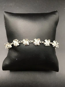 925 Sterling Silver Hibiscus Plumeria Floral Bracelet Size 7” - Picture 1 of 19