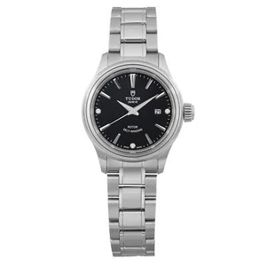 Tudor Style 28mm Steel Black Diamond Dial Ladies Automatic Watch 12100-0004 - Picture 1 of 7