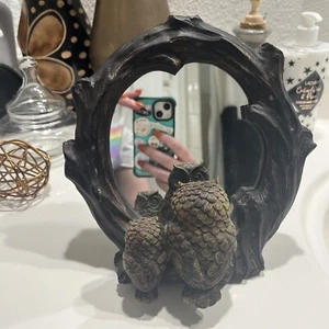 Vintage Mirror With Two Owl Reflection Resin Retro Kitch Boho Cottagecore - Picture 1 of 8
