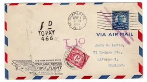 1930 CAM Flight Charlotte NC to Liverpool England Postage Due 1d - Picture 1 of 2