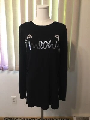 Suéter preto Verve ami tamanho pequeno lantejoulas MEOW cauda de gatinho - Imagem 1 de 3