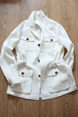 British Men's 100% Linen Safari Jacket Pockets Slim Fit Hunting Coat Casual Tops - Image 1 of 4