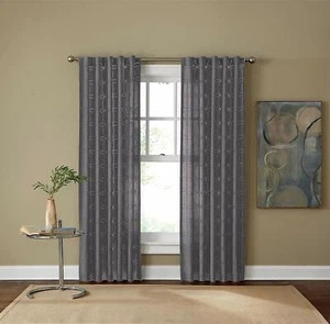 Cambria Stone Gry Embroidered Linen Blend 120" Rod Pocket Back Tab Curtain Panel - Bild 1 von 1