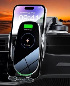 Car Wireless Charger 15W Fast Auto-Clamping for iPhone and Samsung - Photo 1 sur 7
