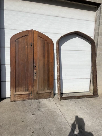ATL 16 pair antique 1/4 Sawn Oak arch double doors 64 by 103. 5 x 8 1/8 Cover