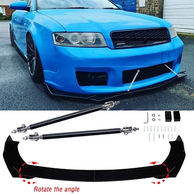 For Audi A4 B6 A5 A6 A7 S8 Front Bumper Lip+Spoiler Splitter Body Kit Strut Rods Foto 1 de 4