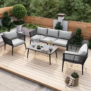 Outdoor Sitzgruppe 5 Personen Sitzgarnitur Gartenmöbel Set Balkon Terrassenmöbel - Bild 1 von 16