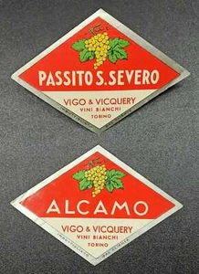 Lotto 2 Etichette Vino Vigo & Vicquery - Torino - Alcamo e Passito San Severo - Picture 1 of 1