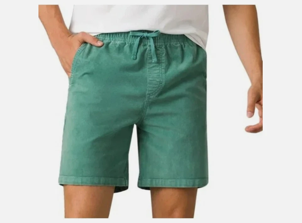 Prana Mens Canyon Camp Short Cove Teal Standard Large Pull On 7" Inseam Corduroy