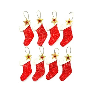 8 x Glitter Stockings Embellishment Topper Shape Cards Craft Scrapbook Dolls Hou - Picture 1 of 1