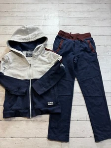 Oshkosh B'gosh Boys Blue Full Zip Hoodie Drawstring Pants 2 Piece Outfit Size. 7 - Picture 1 of 4