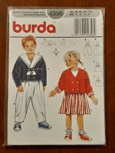 BURDA PATTERN - 4356 GIRL BOY OVERALLS PINAFORE JACKET SAILOR COLLAR 18m-5 UNCUT - Picture 1 of 2