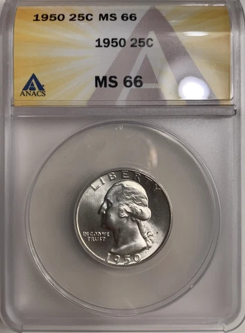 1950 P Washington Quarter ANACS MS66 ***READ DESCRIPTION*** Cover