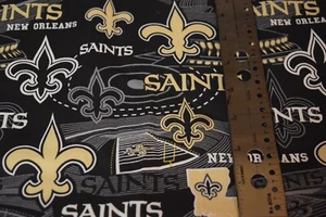 1 yd x 45" wide -NFL Football New Orleans Saints, black background, 100% COTTON  - Picture 1 of 1